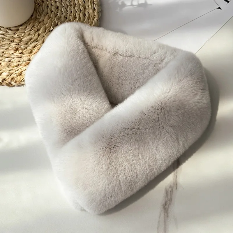 CX-S-236 الشتاء موضة حقيقية ريكس الأرنب الفراء وشاح للنساء نمط قصير مزدوج الوجه الفراء الرقبة أدفأ لسيدة #4