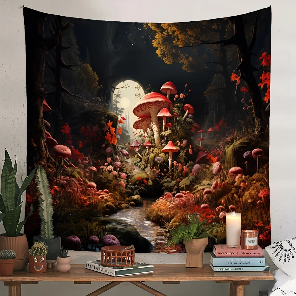 Fantasy Magic Mushroom Forest Tapestry Dark Secret Realm Background Cloth Atmosphere Dormitory Bedroom Hanging Cloth