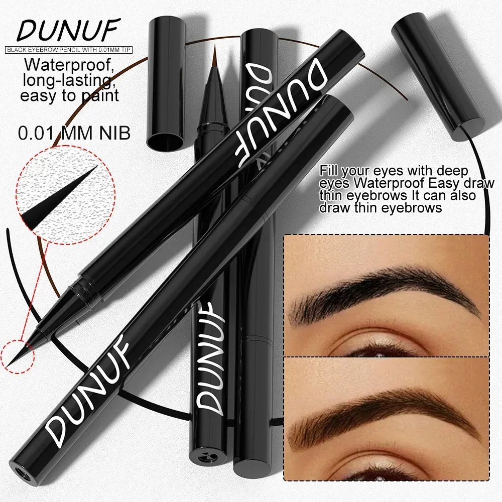 DUNUF Black Brown Ultra-fine Liquid Eyebrow Pencil Waterproof and Sweat Proof Natural Eyebrow Makeup Tool Eyebrow Pen Makeup