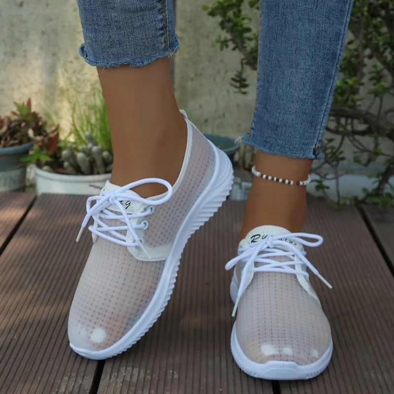 Women's Sneakers Round Toe Lace-Up Sheer-Look Upper Casual Low Heel Sporty Silhouette Textured Outsole Leisure Walking Shoes view 4