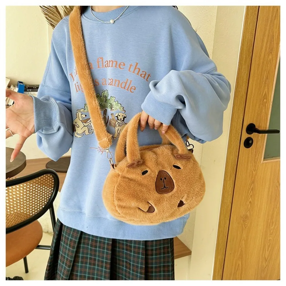 Presentes de natal grande capacidade capivara bolsa animal de pelúcia capivara crossbody saco bonito algodão dos desenhos animados bolsa de ombro casal