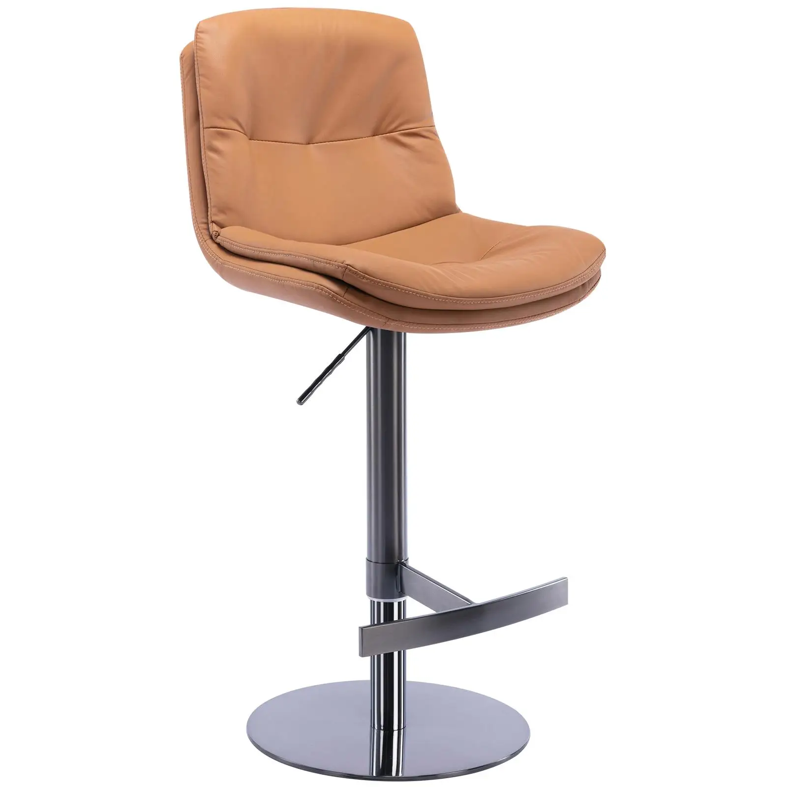 Black Titanium Swivel Bar Stool with Stainless Steel Base & Faux Leather Backrest - Brown, 1pc