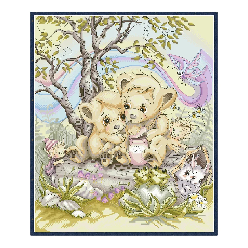 Analyste de point de croix pour la décoration de la maison, motifs de petit ours, broderie animale bricolage, peinture, ensembles de loisirs grossiers, 11CT, 14CT