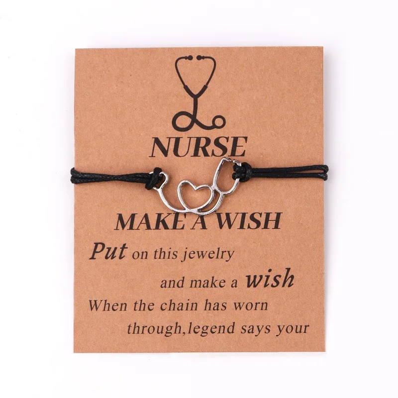 bracelet nurse Card Bracelet Stethoscope Pendant Doctor Nurse Wax Rope Women Bracelet Card Stethoscope Ajustable Women Bangle