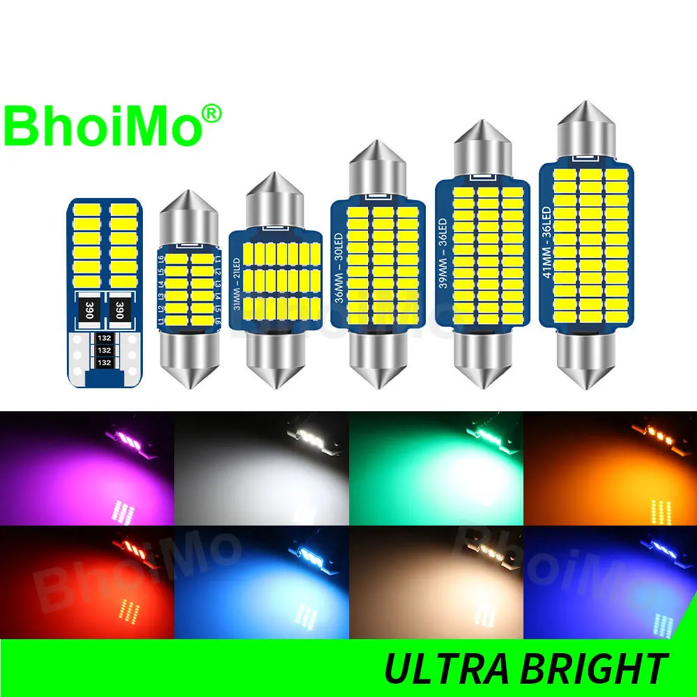 

BhoiMo 4PCS Festoon C5W Led Light T10 BA9S C10W 31 mm Red Blue 28mm 31mm 36mm 39mm 41mm 194 Interior Truck Car Bulb Lamp 12V 24V