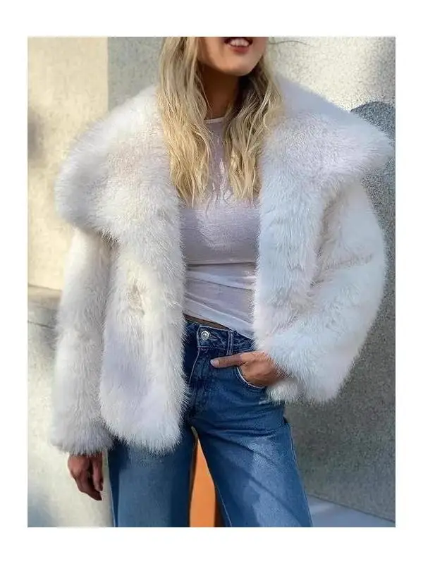 

Women's Fur Coat Anti- Fur Collar Short Outerwear Autumn Winter New Style Large Size Warmth 3D Effect Cotton Long Sleeve