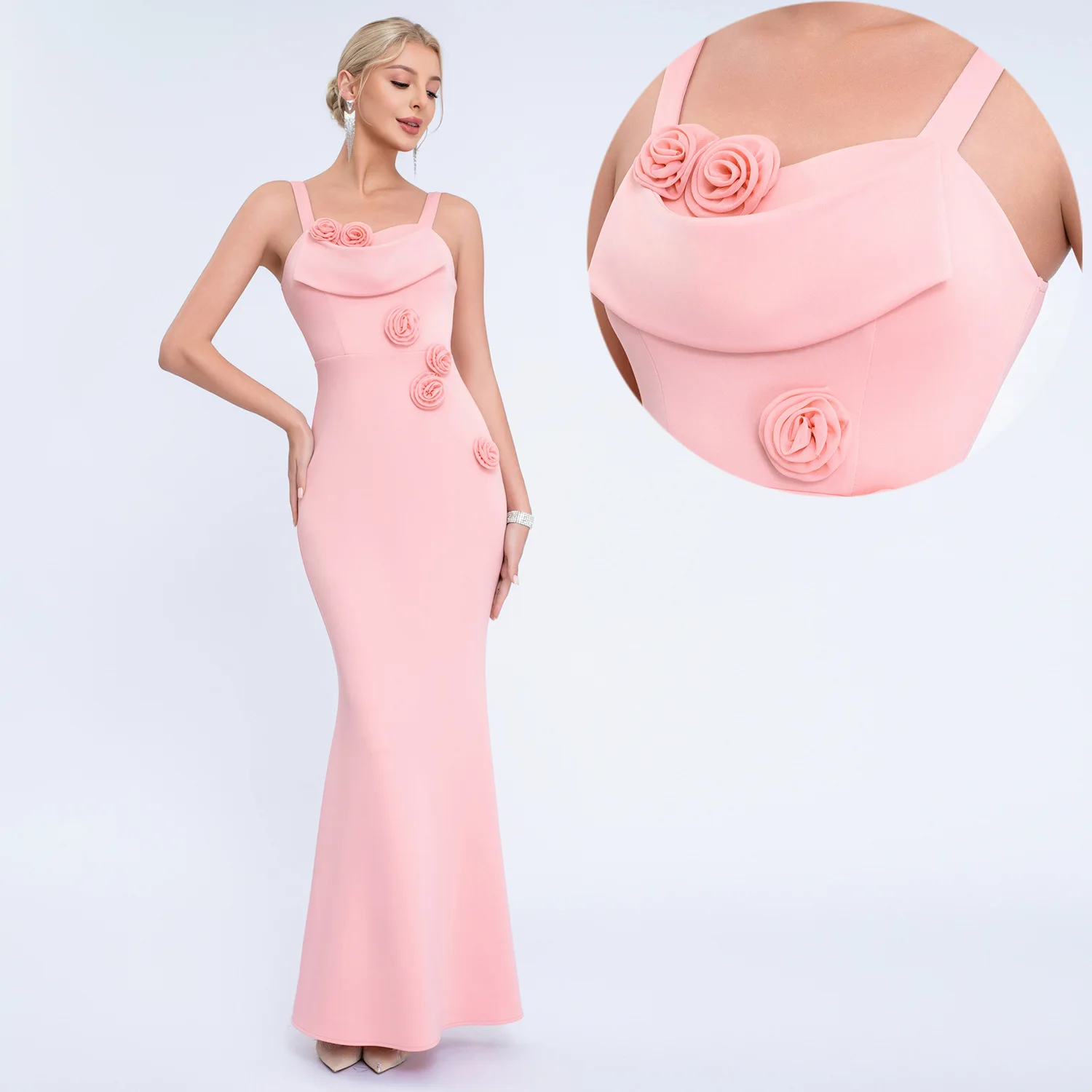 

3D Rose Flower Sexy Long Gown Wedding Dr Maidsmaid Dr High Waist Synthetic Fiber Fabric Evening Par Suitable
