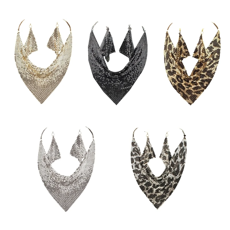 3pieces Woman Alloy Scarf for Nightclub Wedding Masquerade Scarf with Earring