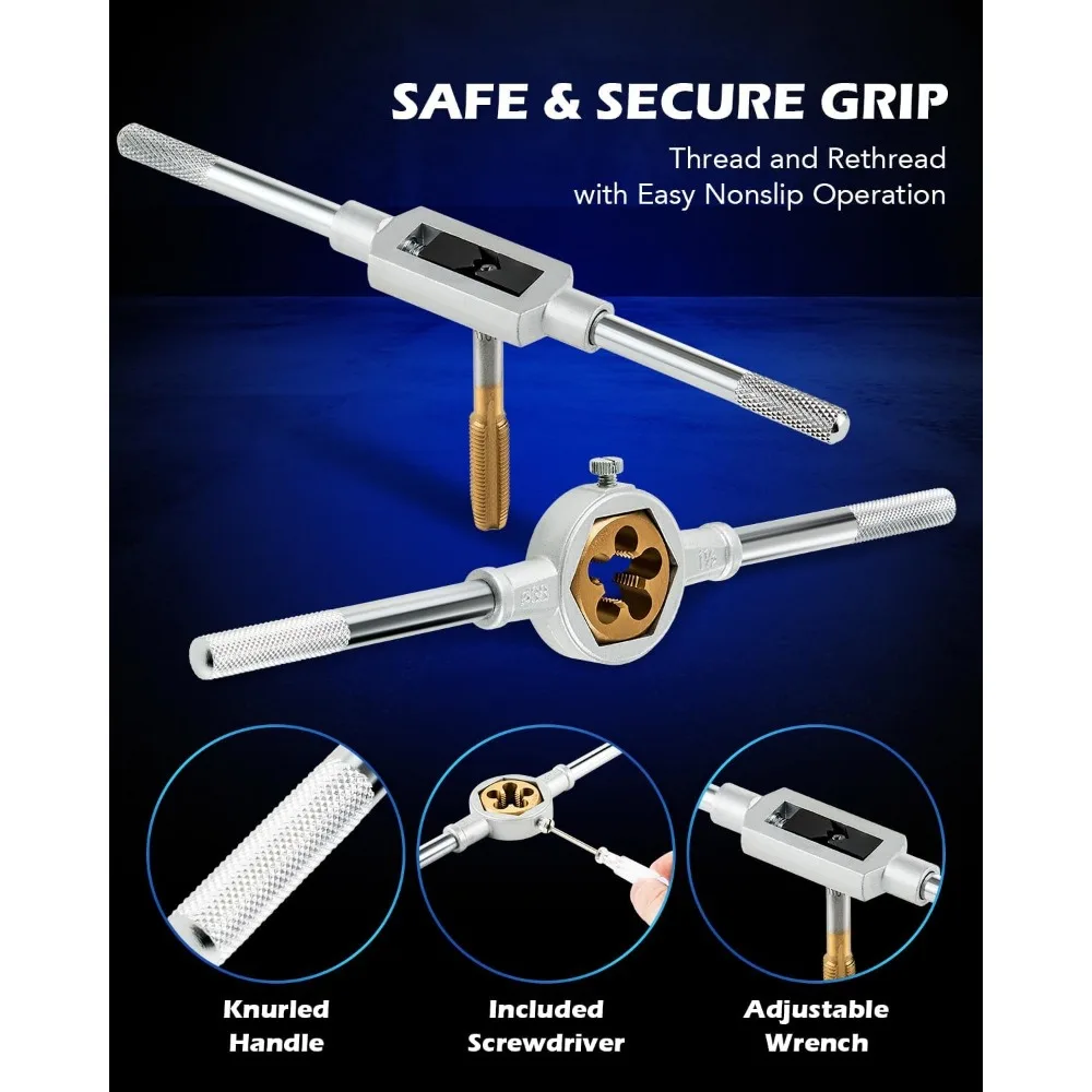 مجموعة أوريون موتور تك 86 قطعة من الحنفية والقالب في SAE والمترية، مجموعة صنبور فولاذي مطلي بالتيتانيوم ومجموعة أدوات يموت لميكانيكا مالك المنازل