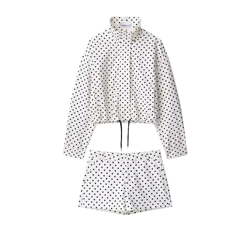 水玉模様ミニショートパンツセット レディース 2ピース ファッション 水玉模様ルーズジャケットコート ツーピースセット レディース服