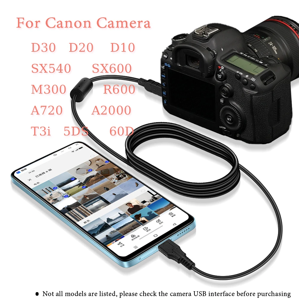 For Canon OTG Cable, MiNi5P to Type C, Download Photos or Videos from Your Camera to Your Smartphone or Tablet PC Quick Sharing