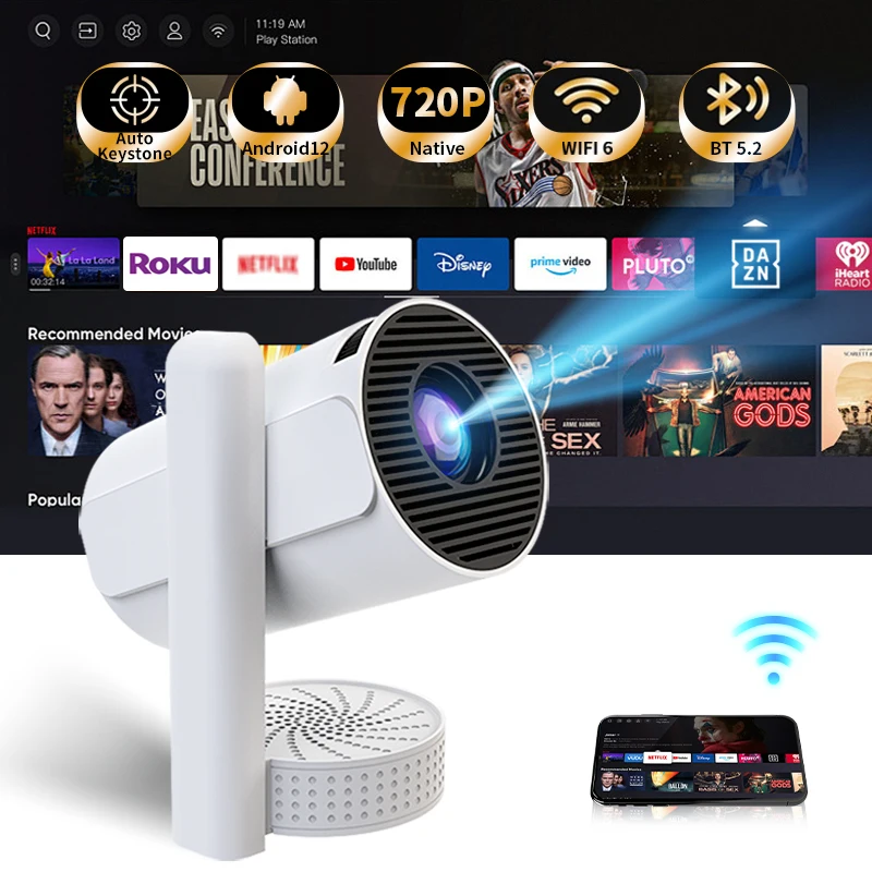 Mango Cloud Android 11 M11 Dual Wifi6 130Ansi BT5.0 1280 * 720P Portable Outdoor Movie Projector