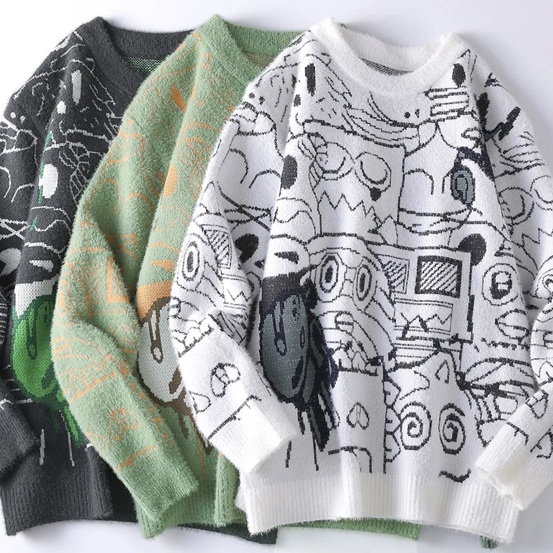 الرجال الخريف الشتاء طويلة الأكمام متماسكة سترة جولة الرقبة جديد الجاكار الدفء السترة الترفيه موضة الاتجاه الرجال الملابس القمم #5