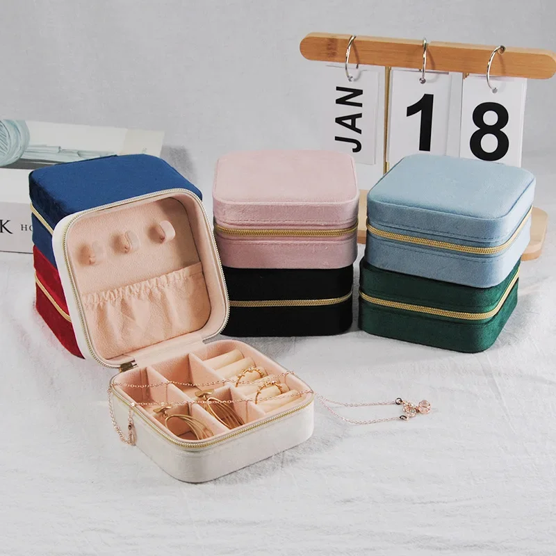 Velvet style portable travel mini jewelry box, leather jewelry ring necklace storage box, girls' and ladies' gift box