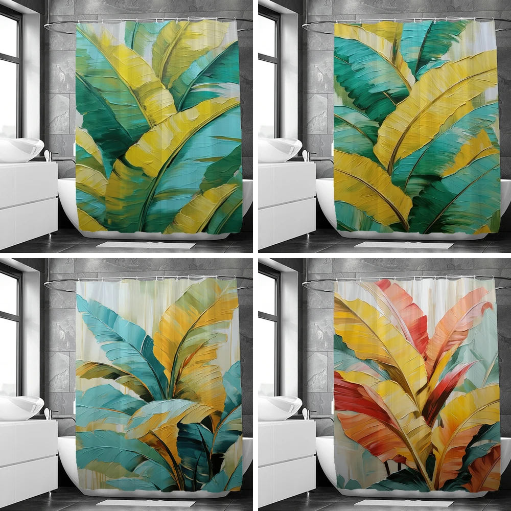 

Watercolour Plant Palm leaf Shower Curtain Print Nordic Minimalist Polyster Bathroom Curtains Home Decor Curtain with Hooks