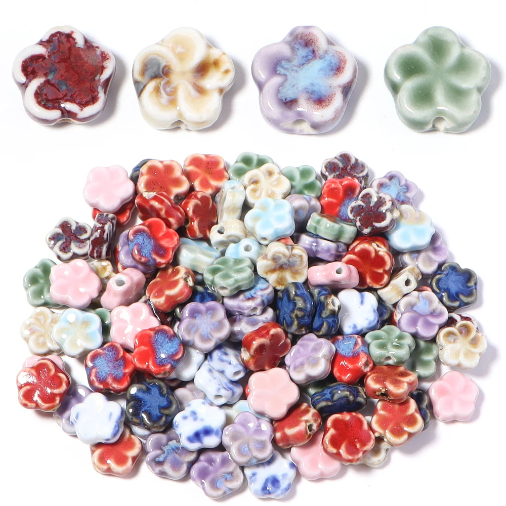 10pcs/lot 15.5mm Five Petals Flower Ceramic Beads Loose Spacer Beads For Jewelry Making DIY Necklace Bracelet Accessories