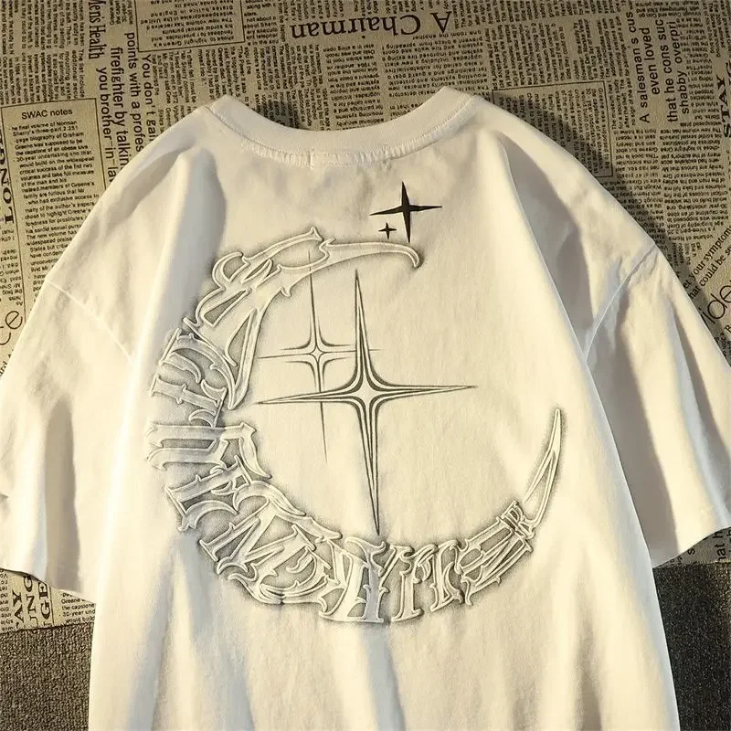 الأمريكية خمر الإبداعية الخط ستار قصيرة الأكمام تي شيرت للنساء الصيف فضفاض زوجين ارتداء أعلى الملابس بلايز قمم الموضة