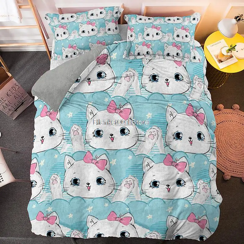 Cute Animals Cats Luxury Bedding Sets Cartoon Cat Dog Paw Kids Duvet Cover Set Printed Queen King Size Bedclothes 2/3 PCS