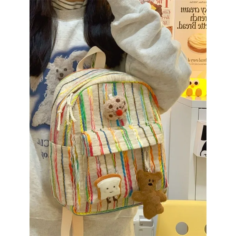 

Rainbow Stripe Lightweight School Bag Japanese Personality Casual Versatile Mini Backpack Schoolbags for Girls