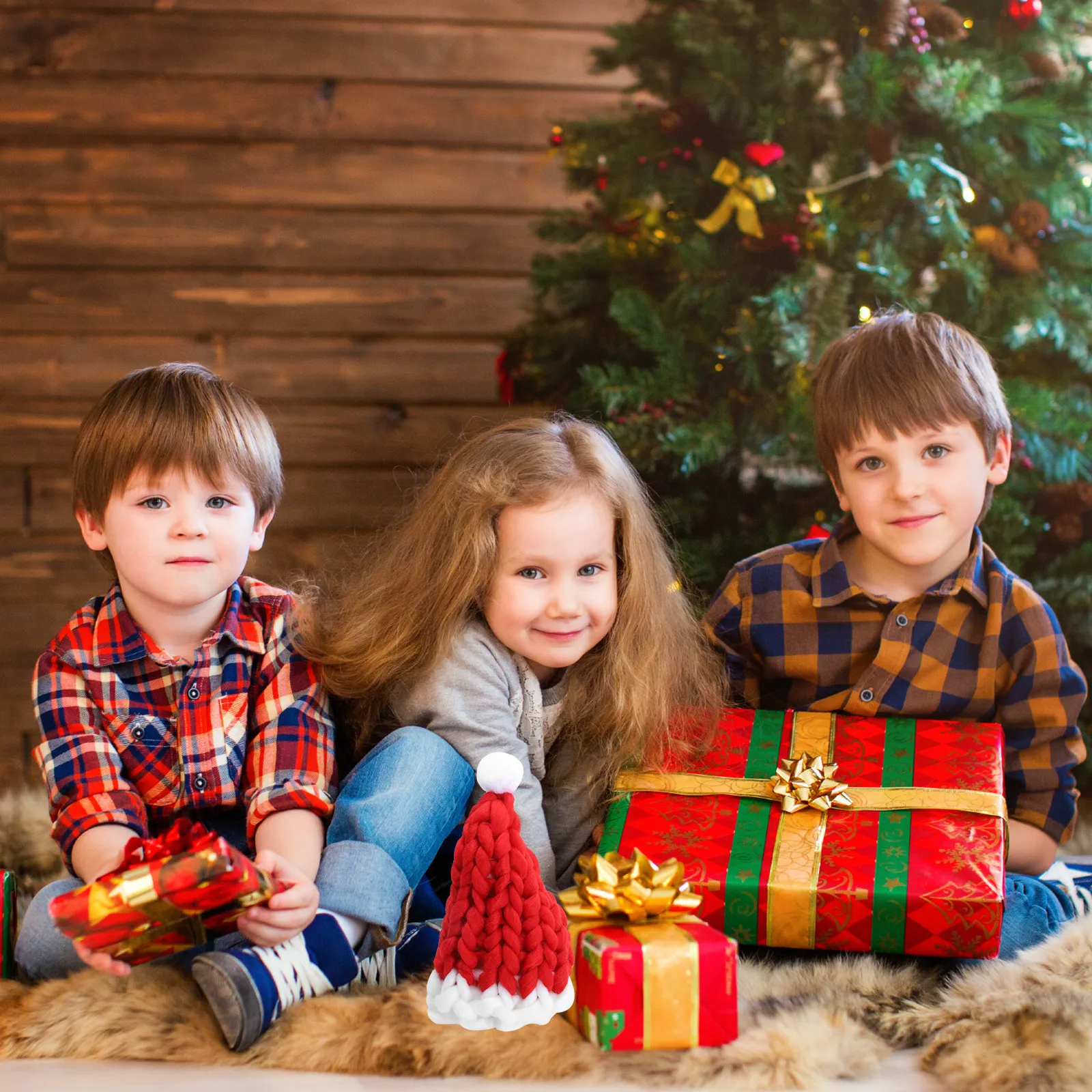 

Christmas Santa Hat Knit Long Tail Pom-Pom Design Warm Wool Lined Elastic Holiday Party Winter Festival Gift