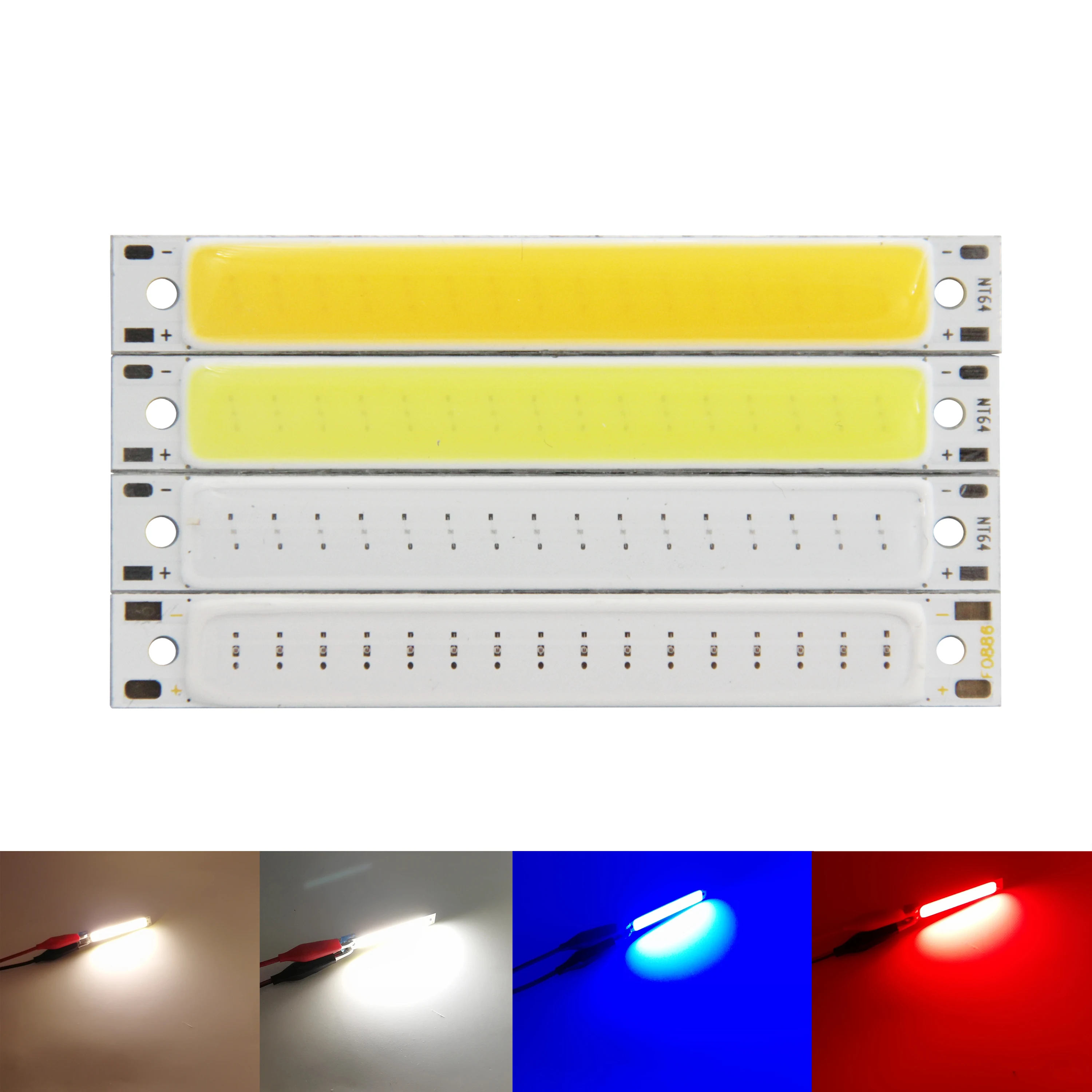 10 sztuk/partia 2V 3V LED COB 60x8mm Chip na pokładzie ciepła chłodna biała niebieska czerwona żarówka 1.5W 3W DC 3.7V do pracy lampka rowerowa LED