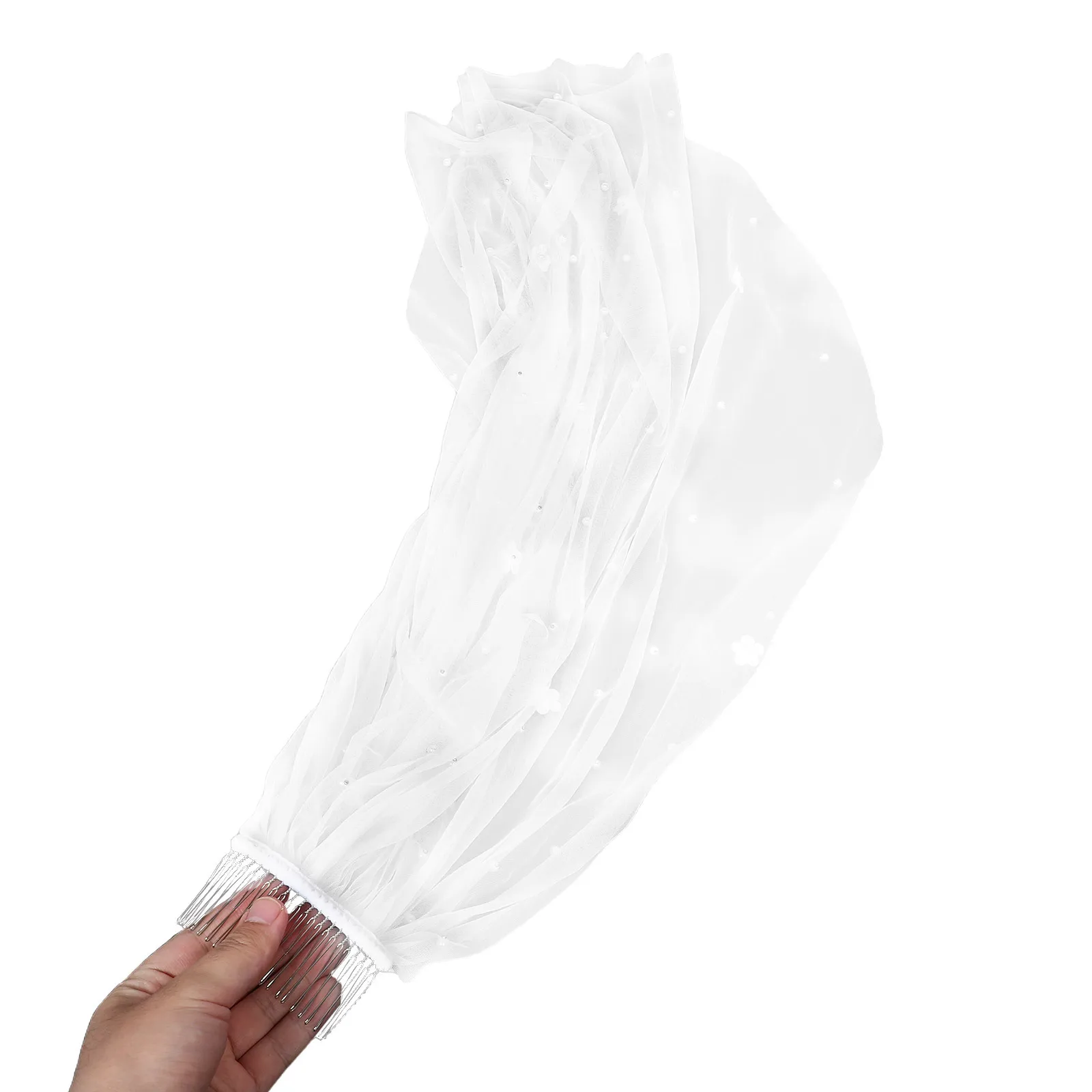 

Pearl Wedding Veil Embroidery Floral Single Layer Bridal Veil with Comb Soft Tulle Bridal Headwear Wedding Party