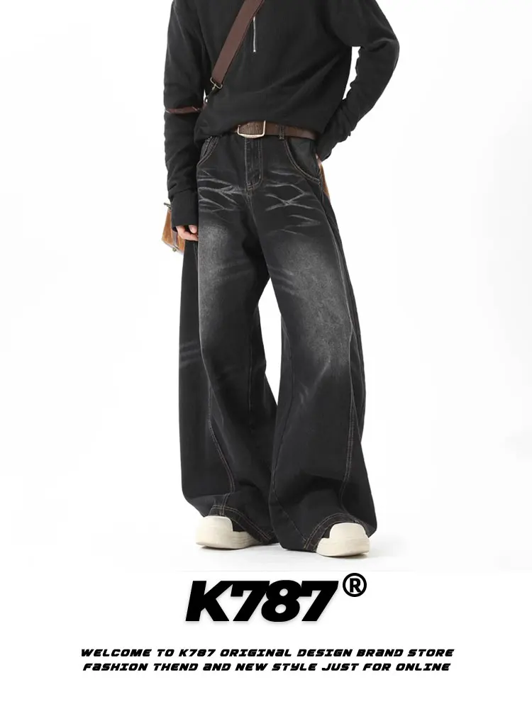 

Джинсы K787 в американском ретро-стиле, оверсайз, повседневные, с высокой талией, унисекс, из выстиранного денима, широкие прямые брюки-трубы