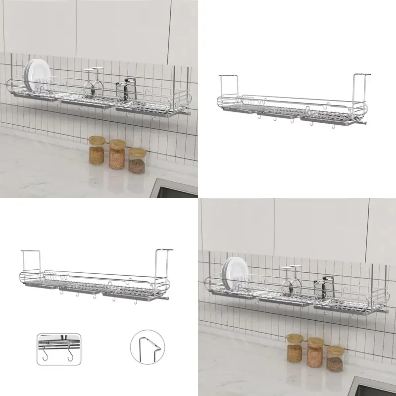 Large Capacity Kitchen Storage Rack Bracket Modern Tableware Drying Rack Plate Cup Stainless Steel Plastic Accent