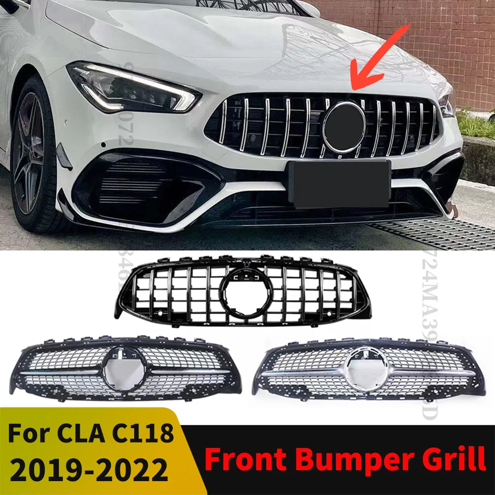 GT Diamond Front Inlet Grille Bumper Hood Grill Sport Decoration For Mercedes Benz CLA W118 C118 250 260 180 200 220 2019-2022