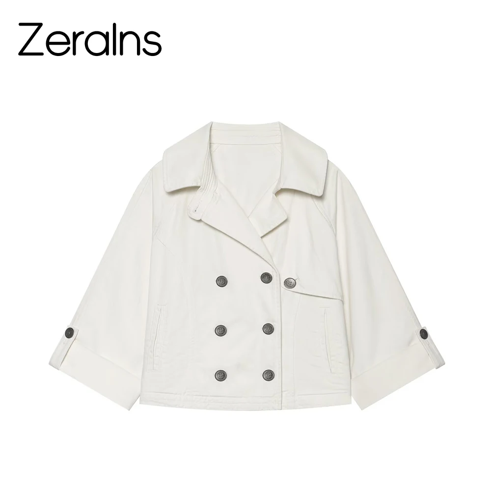 ZERAINS Autumn New Product Women's Fashion, Casual Versatile Flip Collar Adjustable Sleeve Length, Buckle Short Coat