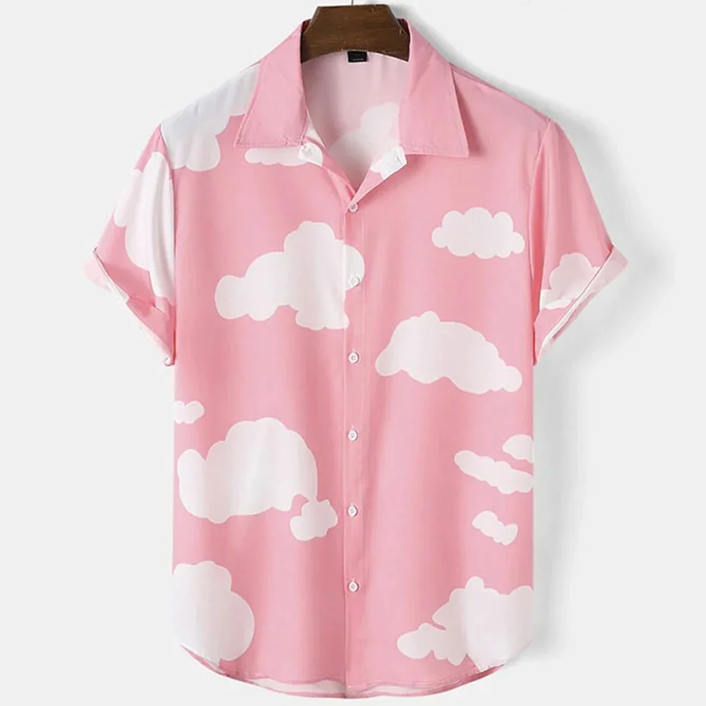 Men's Shirts Short Sleeve Cloud Print Tops Hawaiian Holiday Shirts Fashionable Unisex Shirts Summer T-Shirts Casual Oversized Cl