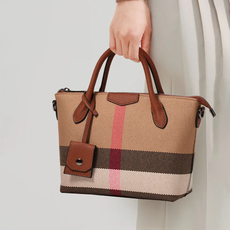 Women's Handbag New 2026 Genuine Leather Large Capacity Niche High-End Luxury Plaid Small Bag Elegant Crossbody Bag