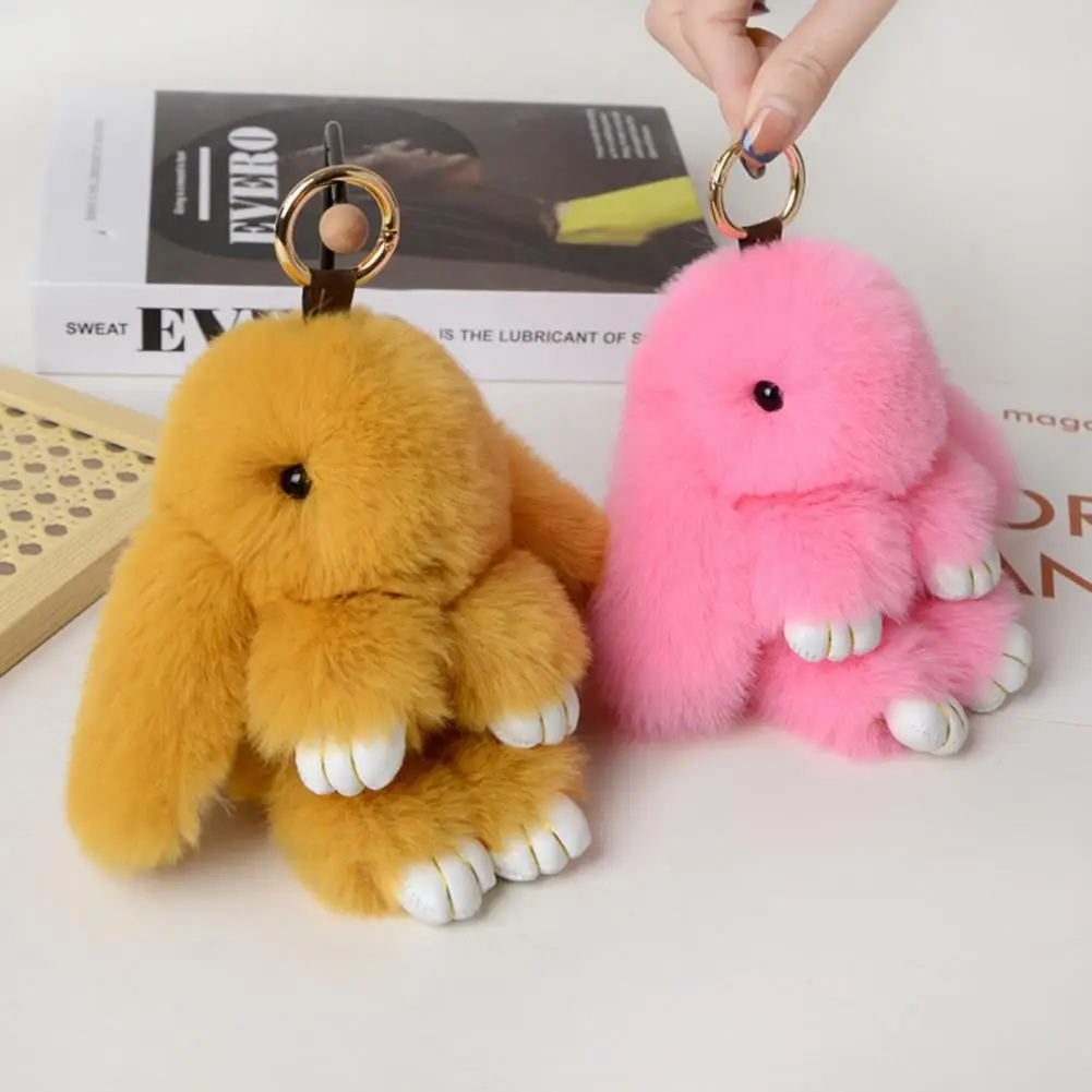 Plush Rabbit Keychain Ring Fluffy Fur Pompon Bunny Trinket Key Chain Charm Cute Key Ring On Bag Car Key Pendant Doll Keychain