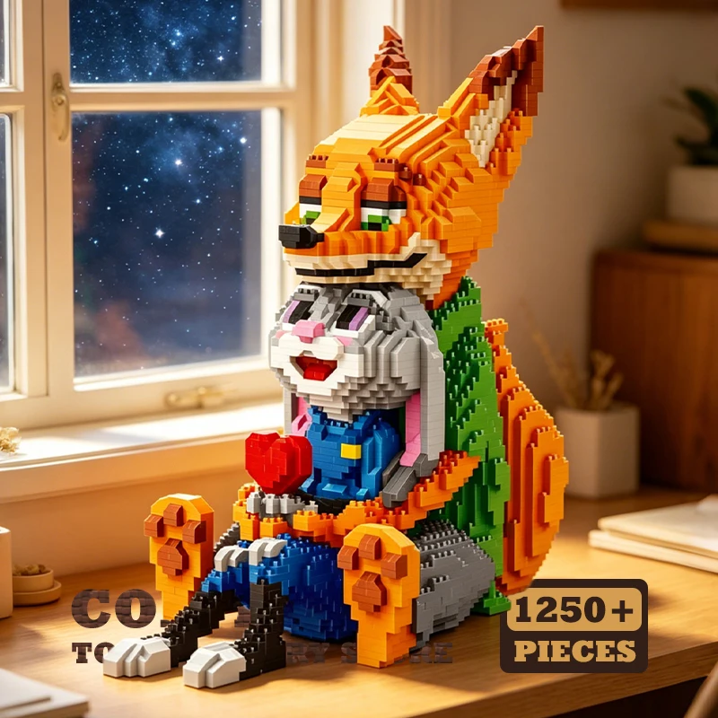 Cartoon Movie Animal Police Rabbit Fox MOC Mini Bricks Toys Cute Anime Figure Judy Nick Diamond Building Blocks Model Adult Gift