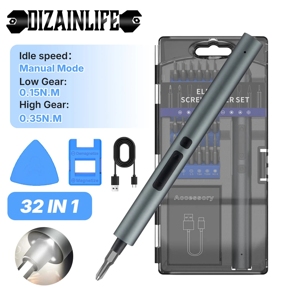 

32 in 1 Electric Screwdriver Set with 24 Bits LED Power Precision Screwdriver Cordless Repair Tool Kit for Phone Camera Watch