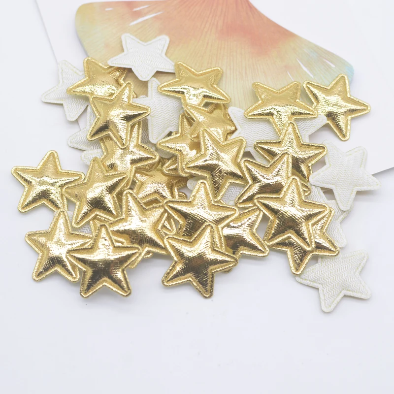 100Pcs 20mm Gold Cloth Padded Star Moon Appliques DIY Crafts Supplies Sewing on Patches Akcesoria Dekoracje ślubne