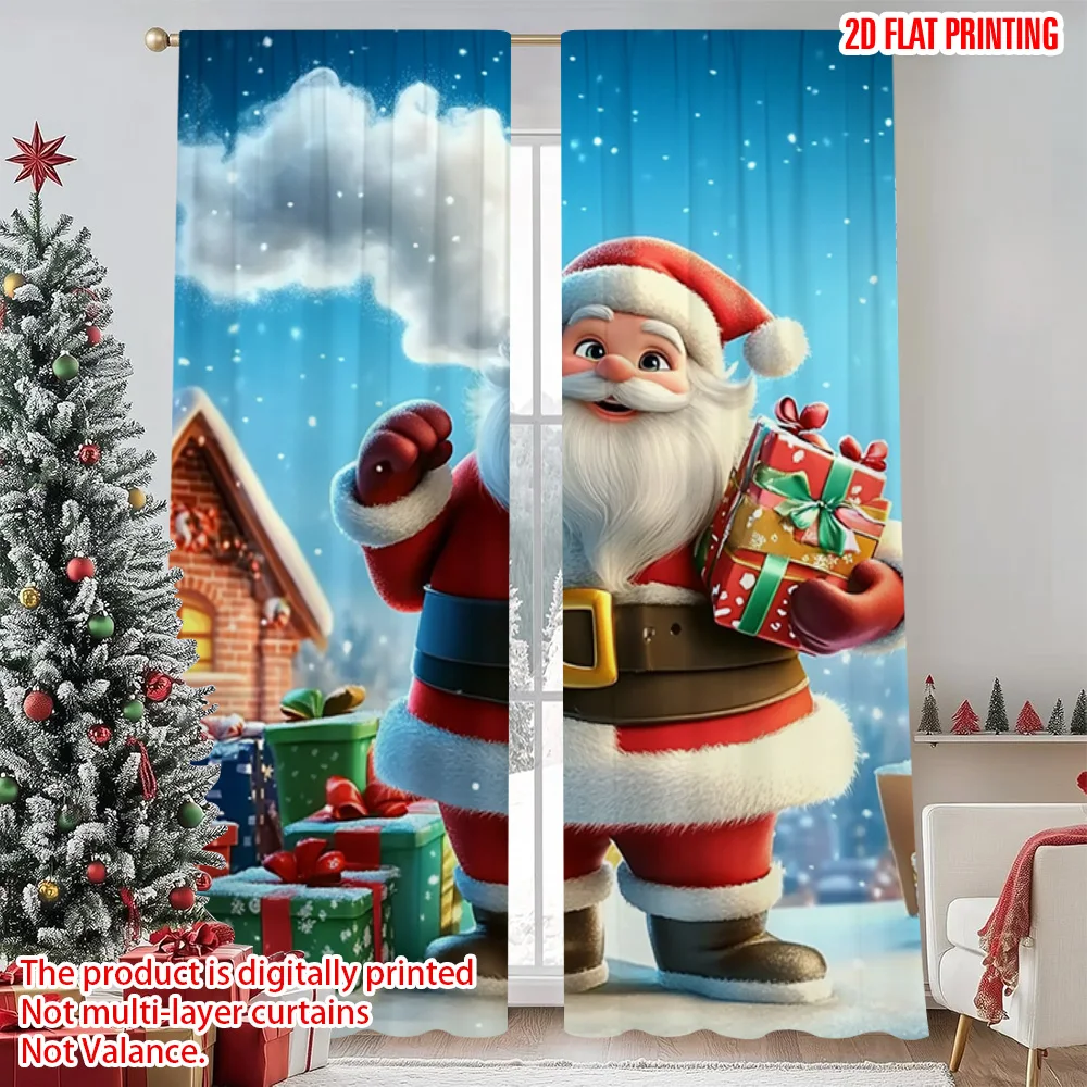 

2pcs 2D flat printing Merry Christmas Popular Drapes Santa gift 100% Polyester Without Electricity Birthday Party for Outdoor
