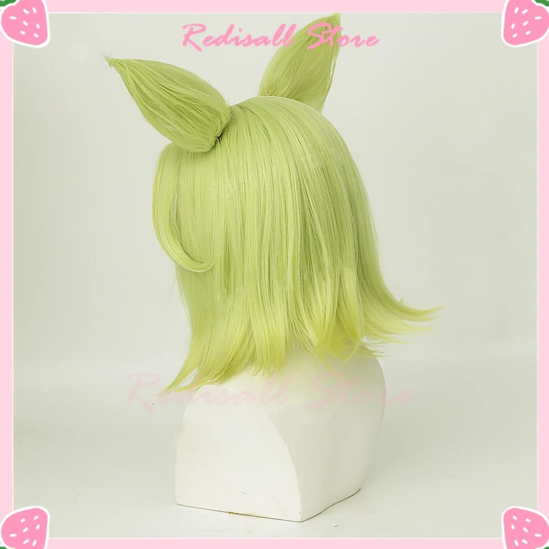 Zeri-Peruca cosplay com orelhas para mulheres, cabelo curto sintético, resistente ao calor, brincadeiras de Halloween, amarelo e verde