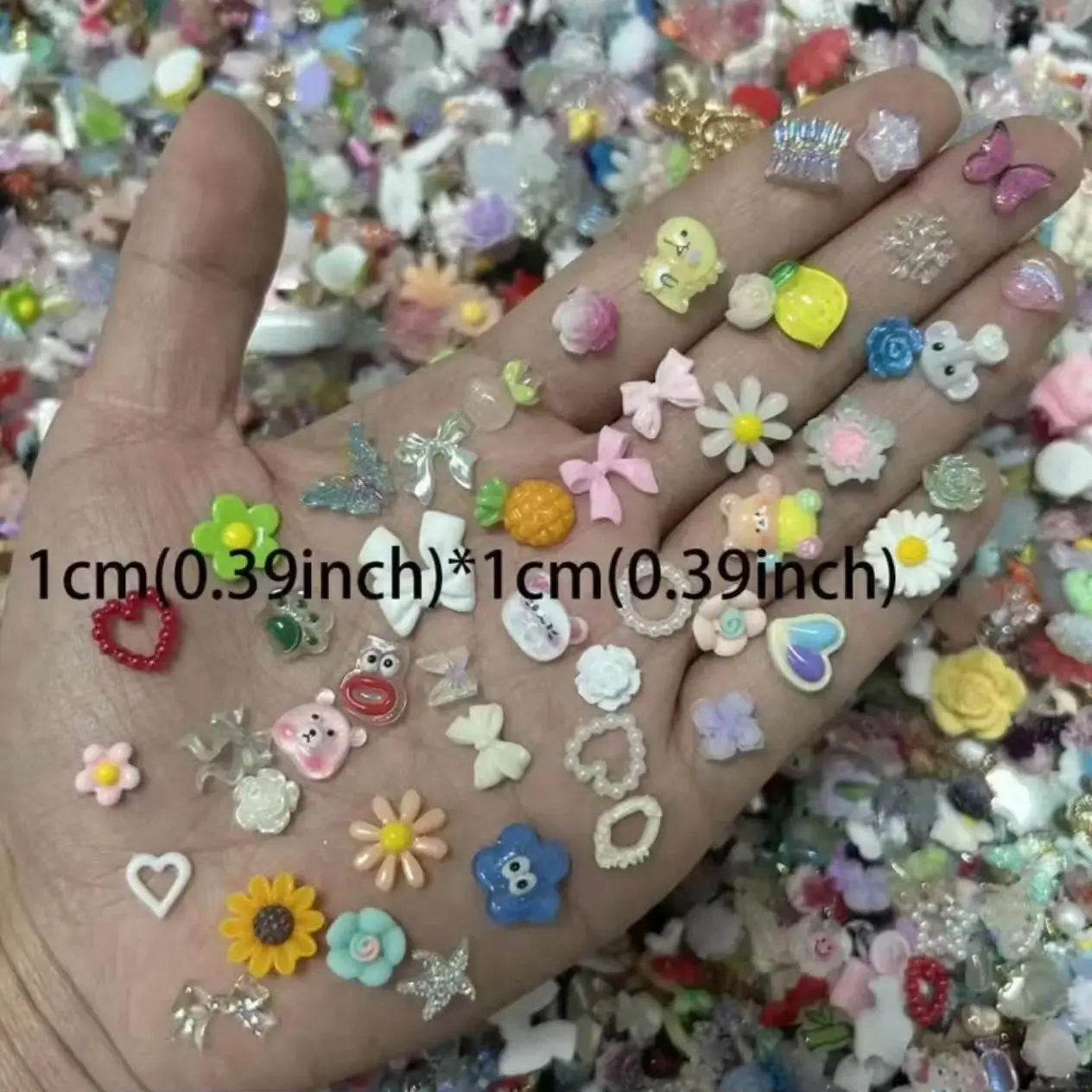 50개 수지 네일 아트 액세서리 혼합 세트: 귀여운 활 & 달콤한 꽃 DIY 신비한 블라인드 박스 장식 키트