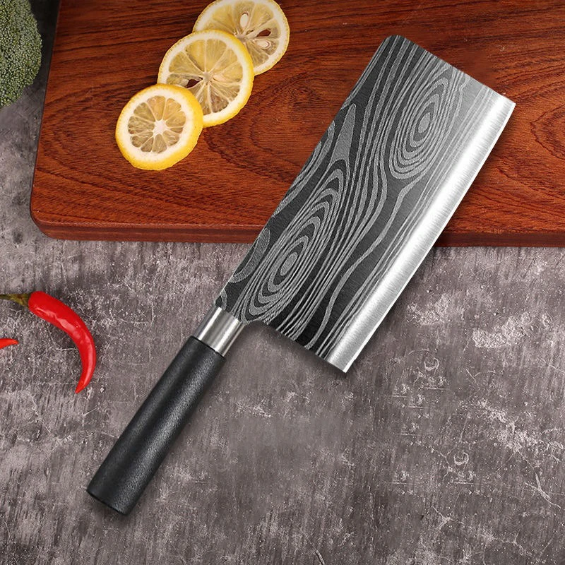 Laser Damascus Pattern Stainless Steel Sharp Slicing Chef Knife Scissors Knife Sharpener Multifunctional Kitchen Cooking Tools