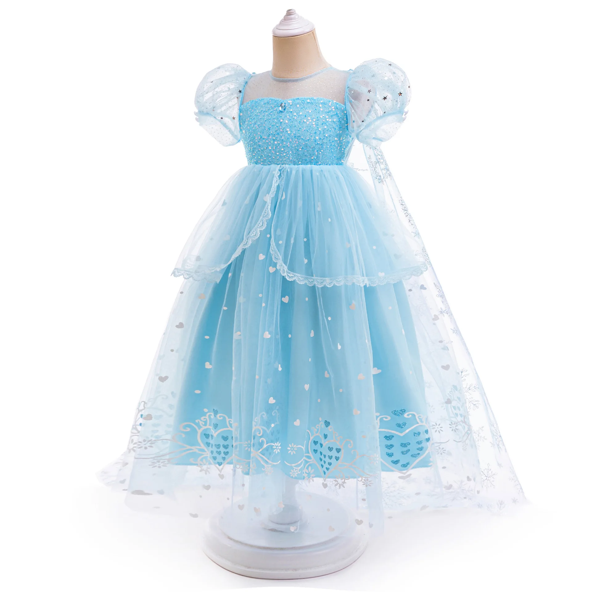 Frozen Elsa Princess Dresses Cosplay Girls The Dress Anime Cosplay  Puff Mesh Kids Clothing Halloween Role Playing Evening Dress