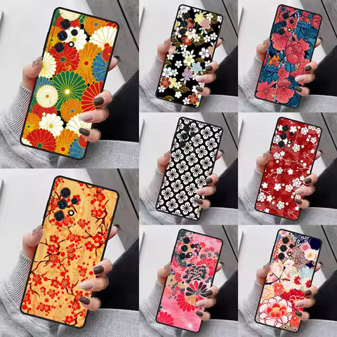 Japanese Style Floral Texture Phone Case For Samsung Galaxy S23 S21 S20 FE S24 S22 Ultra Note20 S10 S9 Plus A40 A52 A12 A13 A53