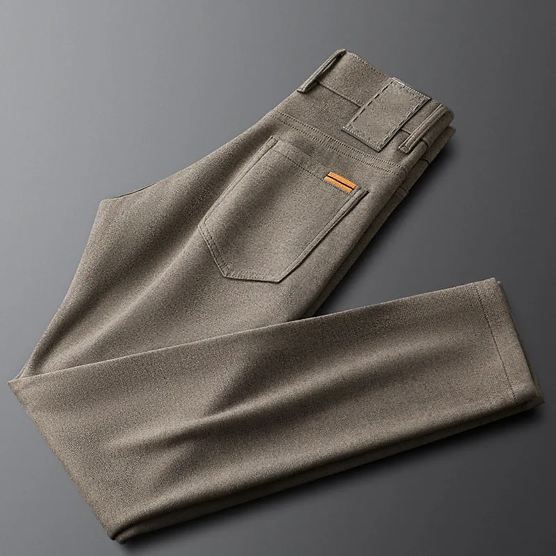 

New high-end design brown casual business pants for men autumn and winter small foot men light luxury men's pants