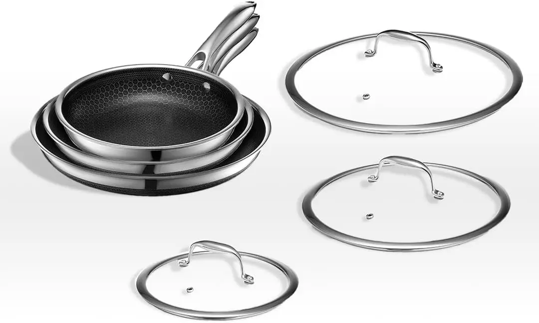 6-Piece Fry Pan Set, 8, 10 and 12-Inch Frying Pans with Tempered Glass Lids, Stay-Cool Handles, Dishwash