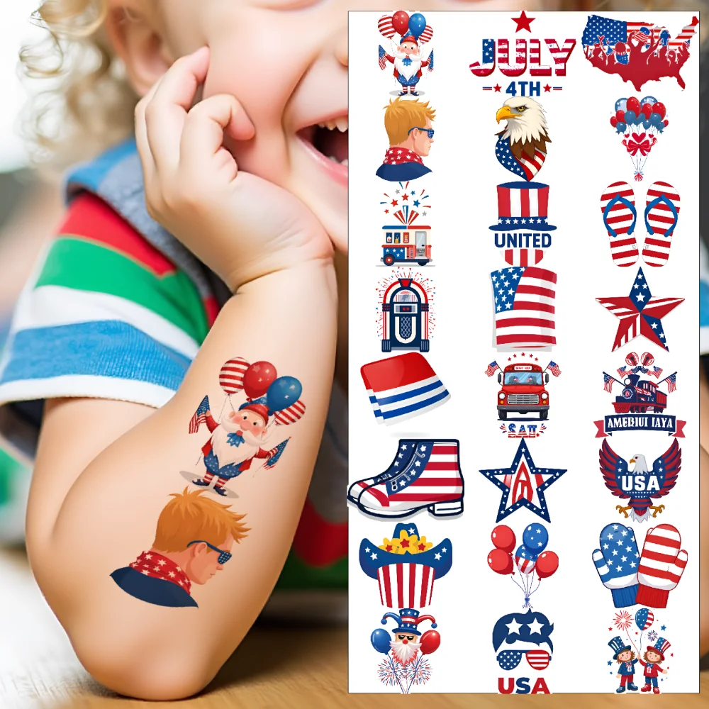 

63pcs Temporary Tattoo Stars And Stripes Waterproof Long-lasting Body Stickers Liberty Bell American Flag For Children Boys