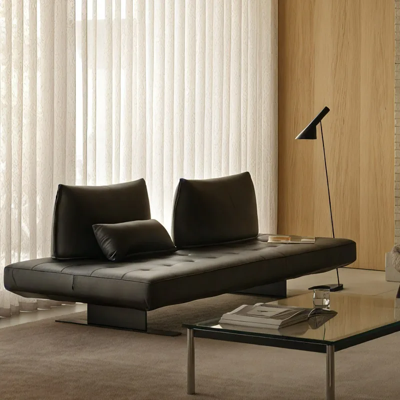 Black minimalist horn sofa oil wax leather leather small apartment living room designer removable backrest double-sided seat