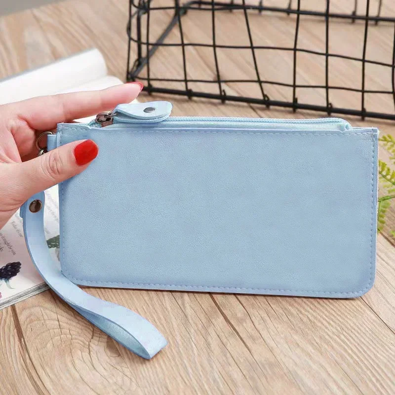 Cartera para mujer con bloqueo RFID de cuero PU con cremallera alrededor de la cartera, bolso de mano, bolso largo de viaje para mujer, patrón de letras de guirnalda