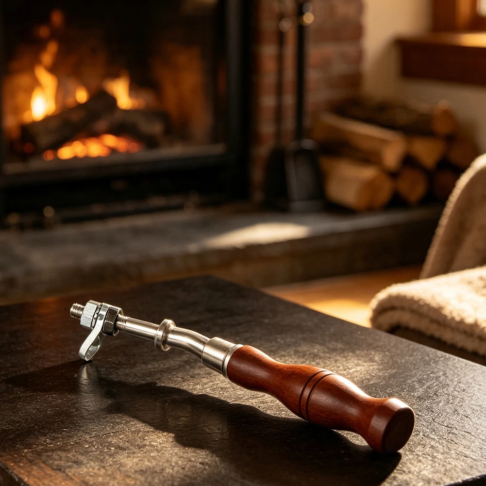 Fireplace Handle Compatible with Most Wood Stoves and Pellet Ovens Featuring M8 Thread and Ergonomic Wood Grip