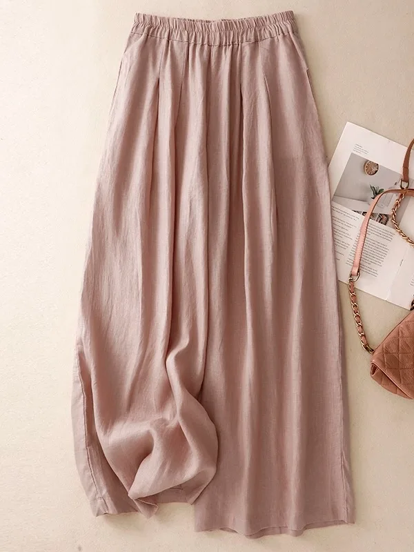 

Summer Thin Wide Leg Cotton Linen Casual Pants High Waist Straight Cut Drapey Loose Fit Trousers for plus Size Women
