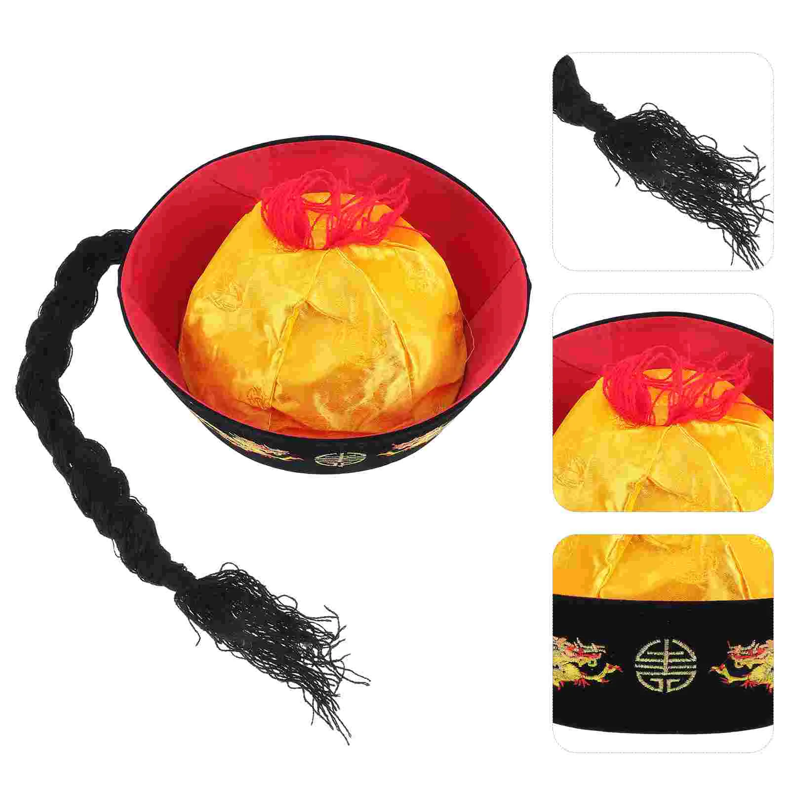 Hanfu Hat Black Cap Cosplay Cotton Creative for Performance Party Prop Woolen Headdress Funny Traditional Style Baby